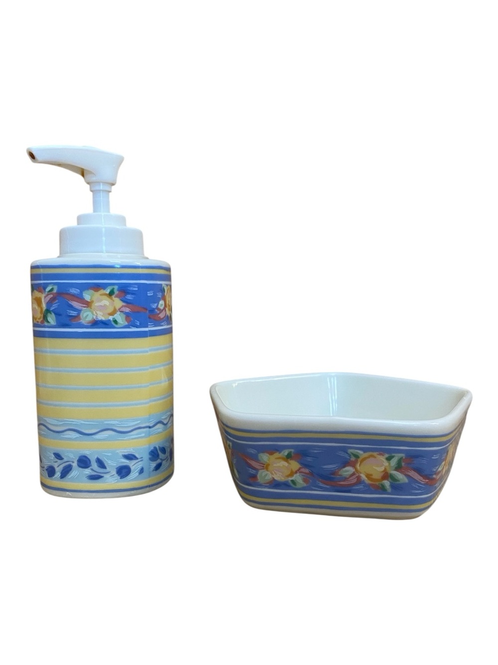 Croscill Vintage “Fiesta” Floral 90s Soap Dispenser And Basin Set Of 2 Bathroom